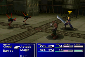 Screen capture of a battle in Final Fantasy 7
